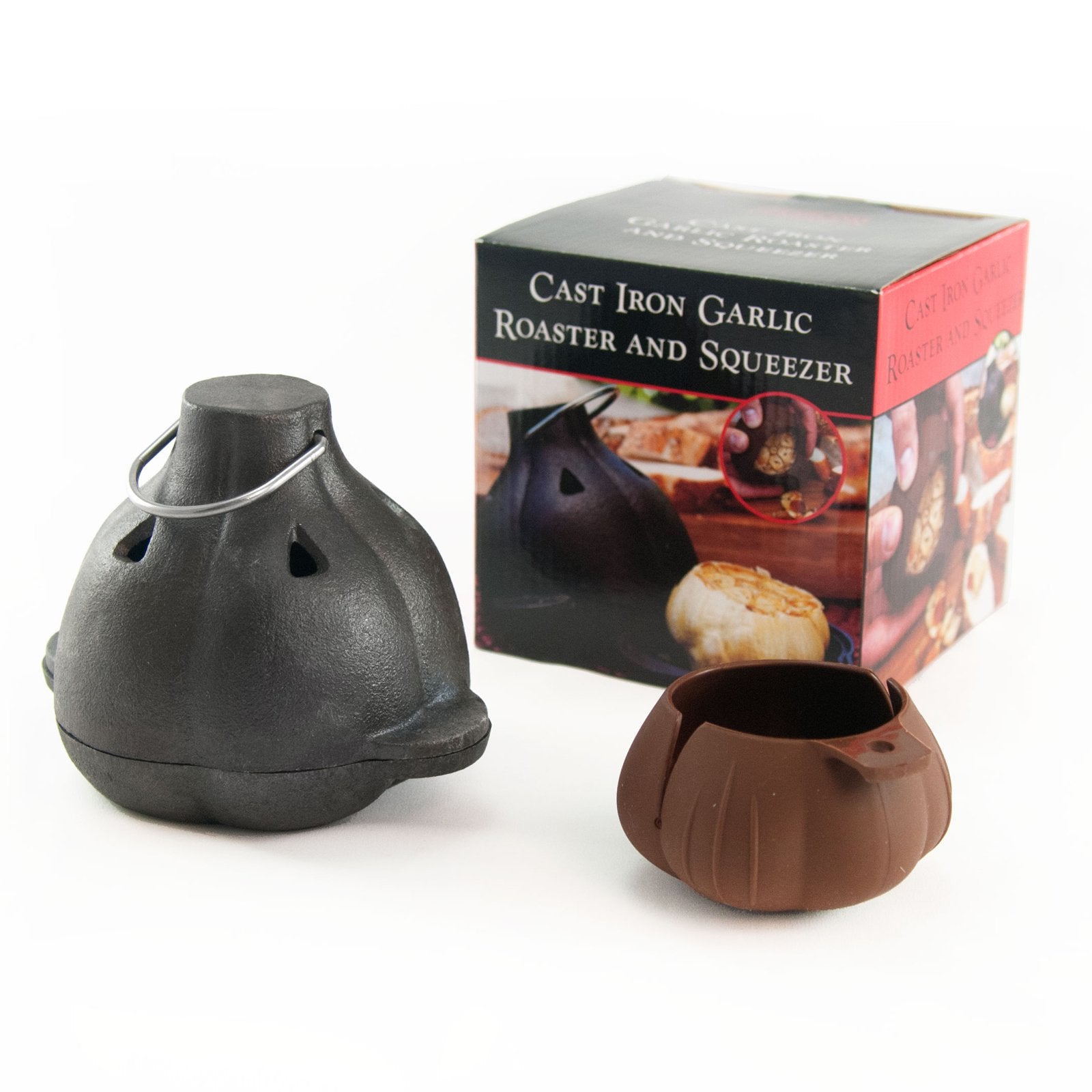 Charcoal Companion Cast Iron Garlic Roaster and Squeezer Set - For Kitchen or Grill