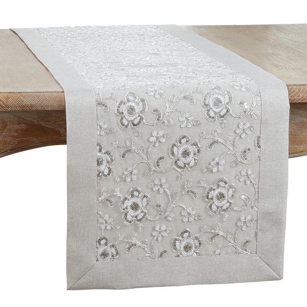 Saro Lifestyle Table Runner With Floral Embroidered Design