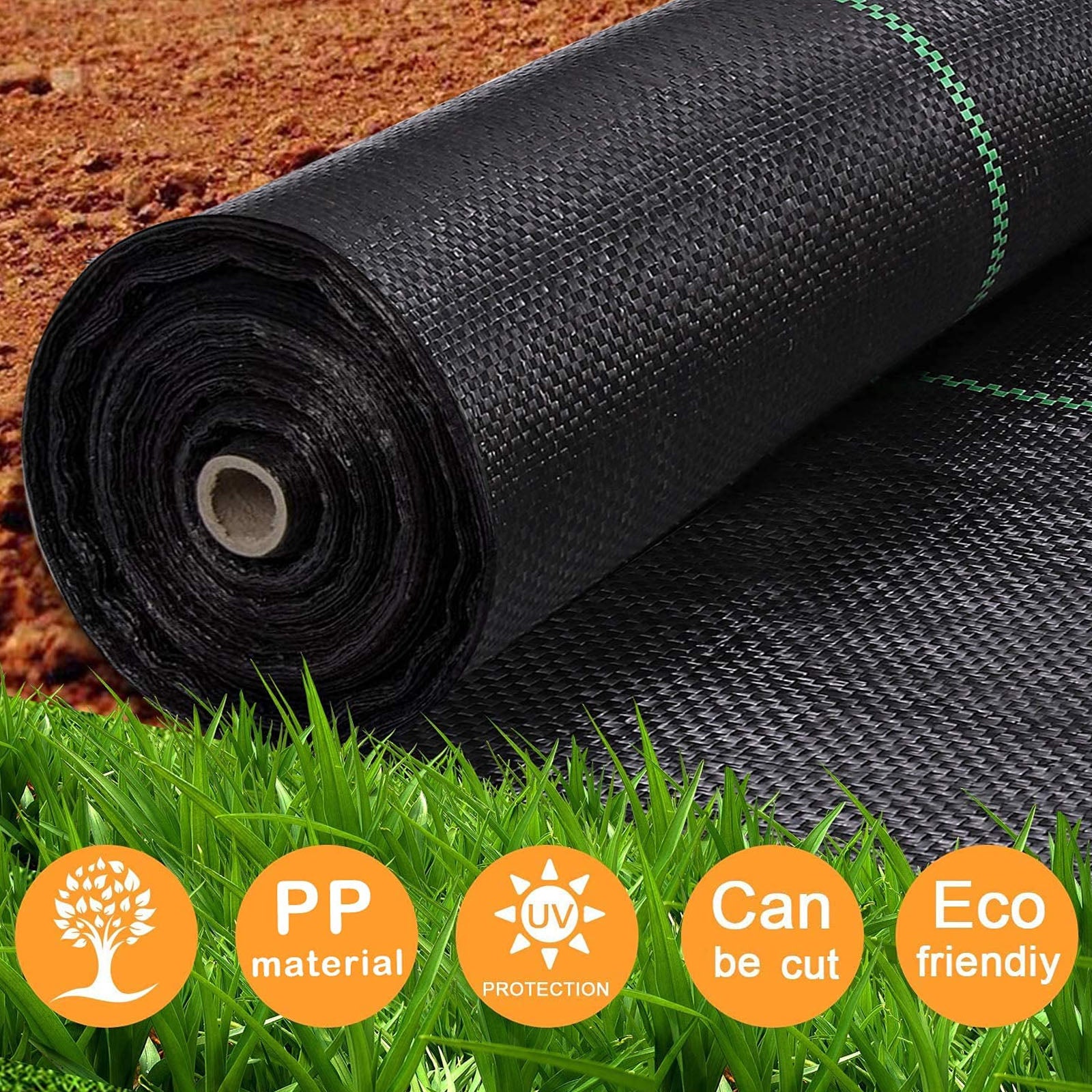 tonchean 6.5ft x 328ft Landscape Fabric 3.2oz Weed Barrier Woven PP with UV Treated Block Mat Ground Cover Outdoor Garden