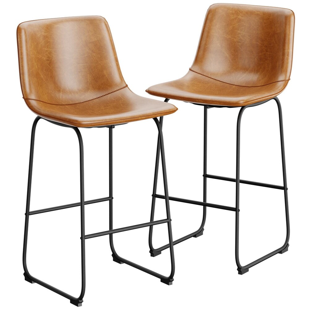 Bar Stools Set of 2 Counter Height PU Leather with Back Dining Chairs