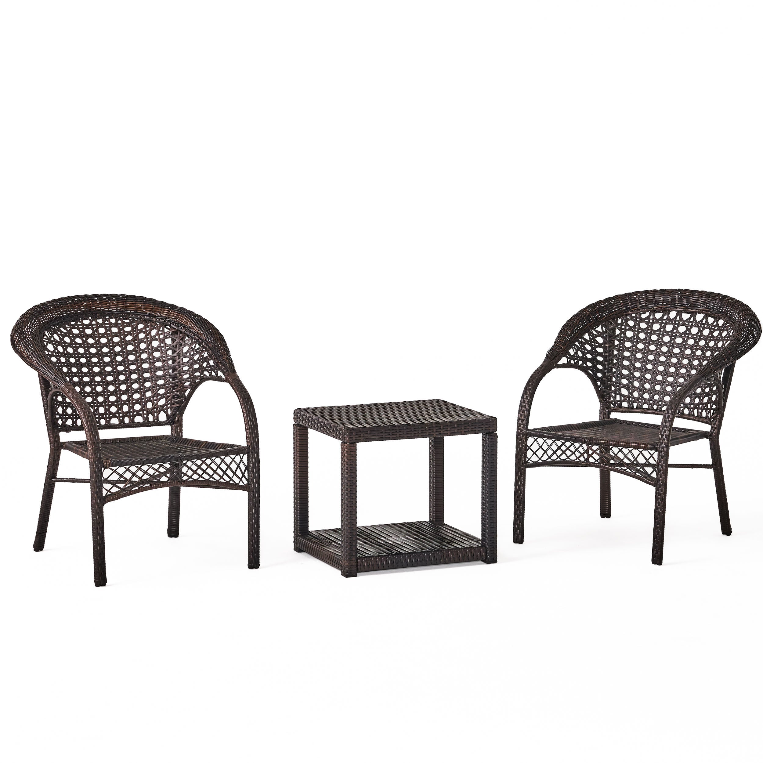 Mystic Outdoor 3 Piece Multi-brown Wicker Stacking Chair Chat Set