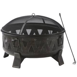 HeatMaxx Outdoor Wood Burning Fire Pit 29.9 in. Round Deep Bowl Fire Pit with Spark Screen Cover and Poker for Backyard Garden SRFP11354