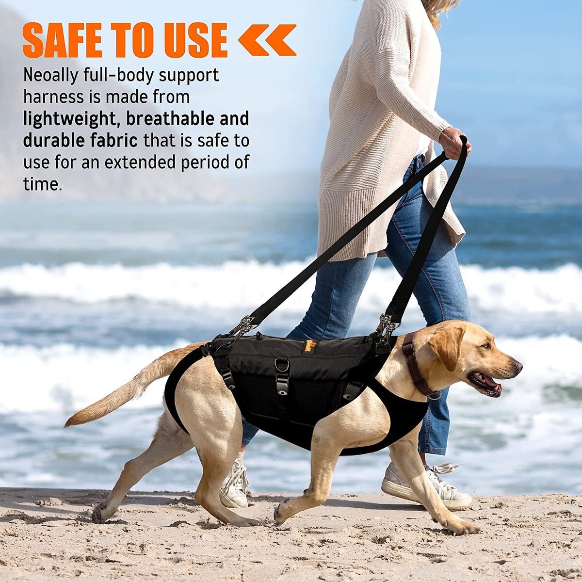 NeoAlly Full Body Lift Support Sling and Mobility Aid Dog Harness， Black