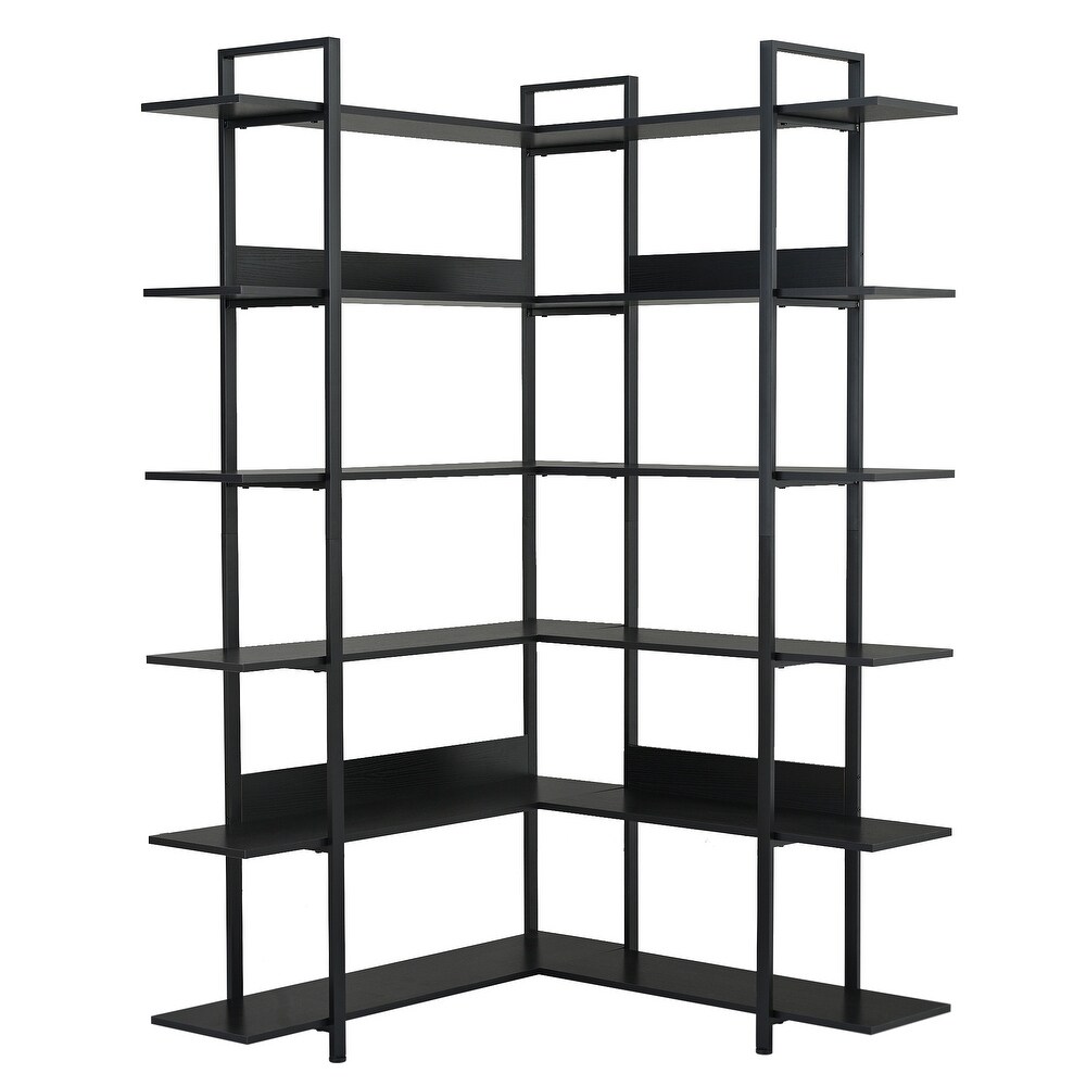 74.8 Inch Bookshelf L shape Stainless Steel Frame Corner 6 tier Shelves Adjustable Foot Pads