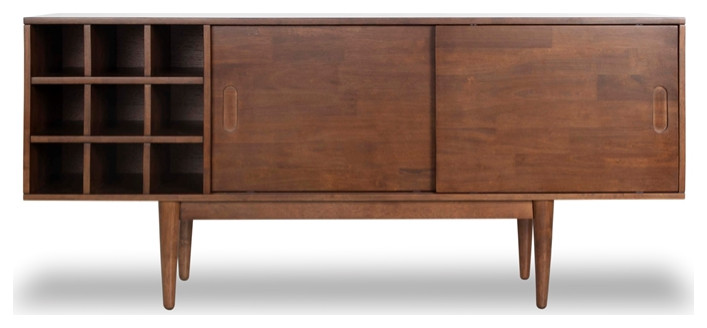 Pemberly Row Mid Century Solid Wood Corner TV Stand for TVs up to 65 quotin Walnut   Midcentury   Entertainment Centers And Tv Stands   by Homesquare  Houzz