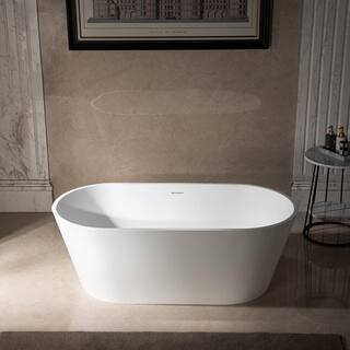 WOODBRIDGE Englewood 59 in. Solid Surface Flatbottom Freestanding Double Ended Soaking Bathtub in Matte White HBT5854