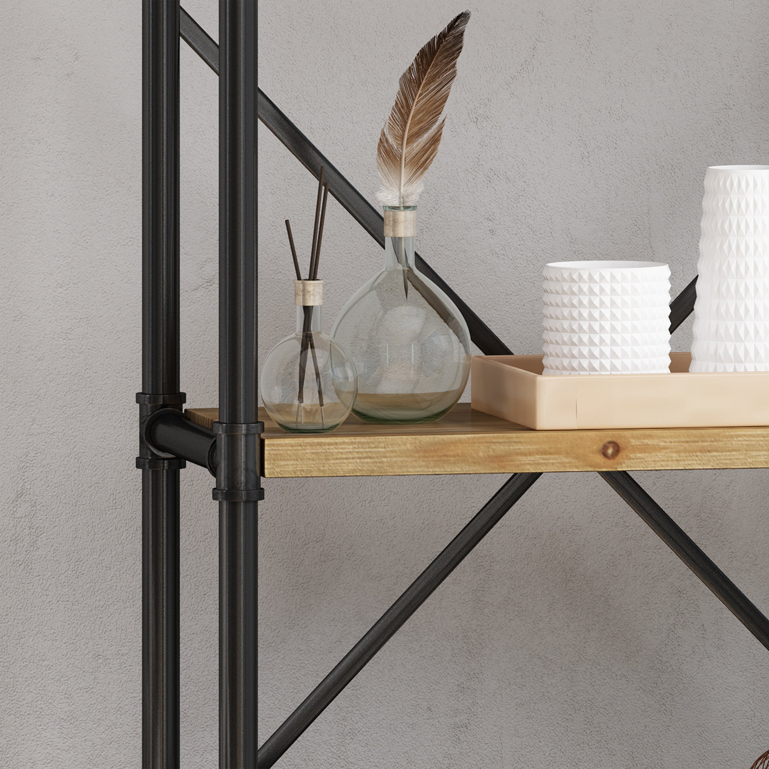 Astrid Industrial Pipe Design 4-Shelf Etagere Bookcase