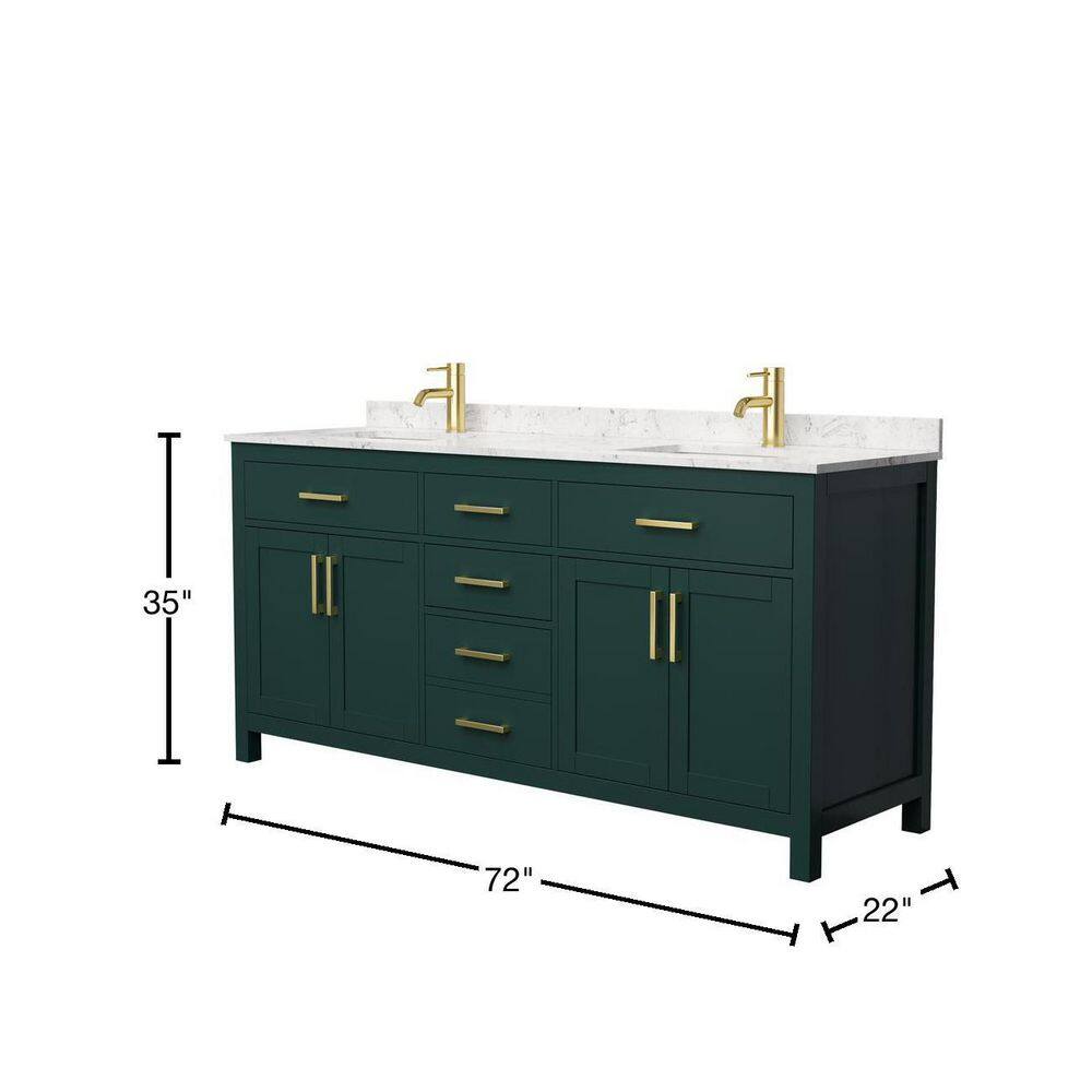 Wyndham Collection Beckett 72 in. W x 22 in. D x 35 in. H Double Sink Bathroom Vanity in Green with Carrara Cultured Marble Top WCG242472DGDCCUNSMXX