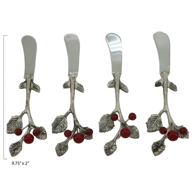 Saro Lifestyle Holly Berry Cocktail Knife Silver set Of 4