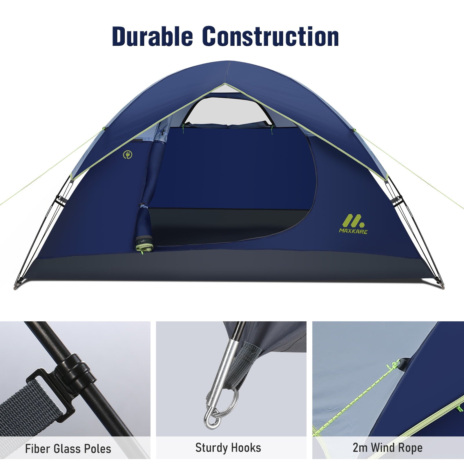 MaxKare 2 Person Camp Tent, Waterproof Easy Set up Dome Tent for Camping, Backpacking & Hiking, Fishing Outdoor - Blue