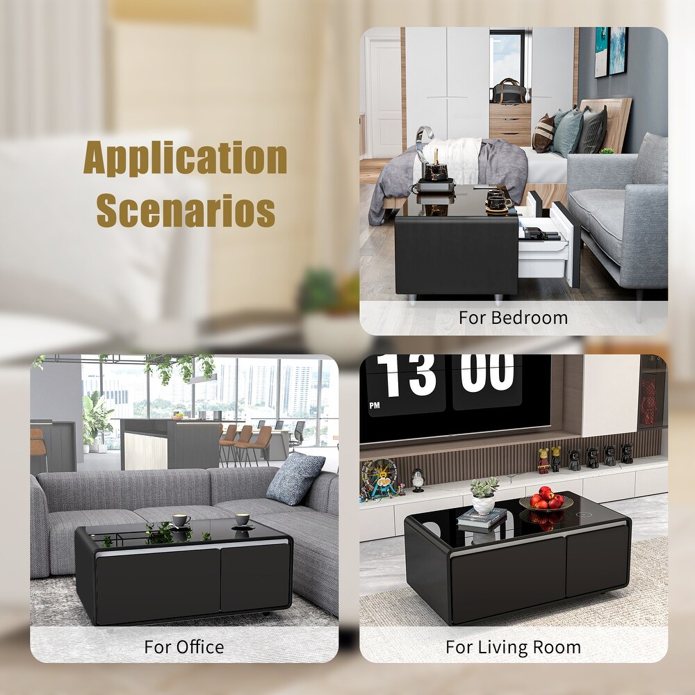 Smart Coffee Table w/ Fridge Drawer/ Charging Station/ Water Interface