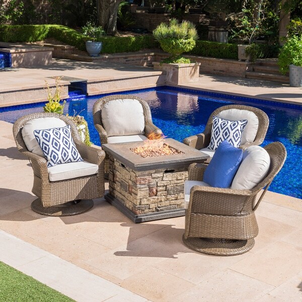 Alhambra Wicker 5piece Outdoor Club Chairs and Firepit Set by Christopher Knight Home