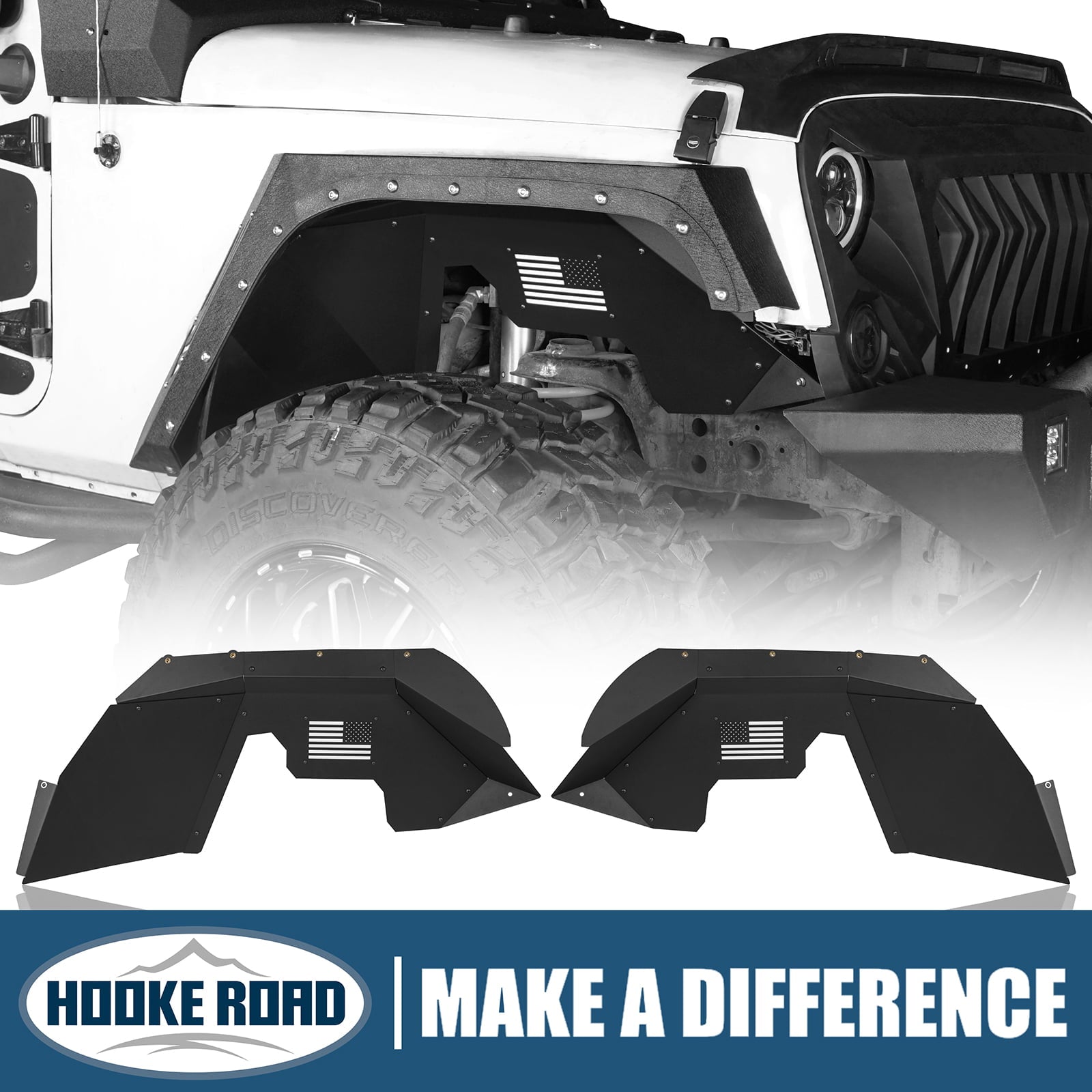 Hooke Road Fit 2007-2018 Jeep Wrangler JK Front Inner Fender Liner Flares