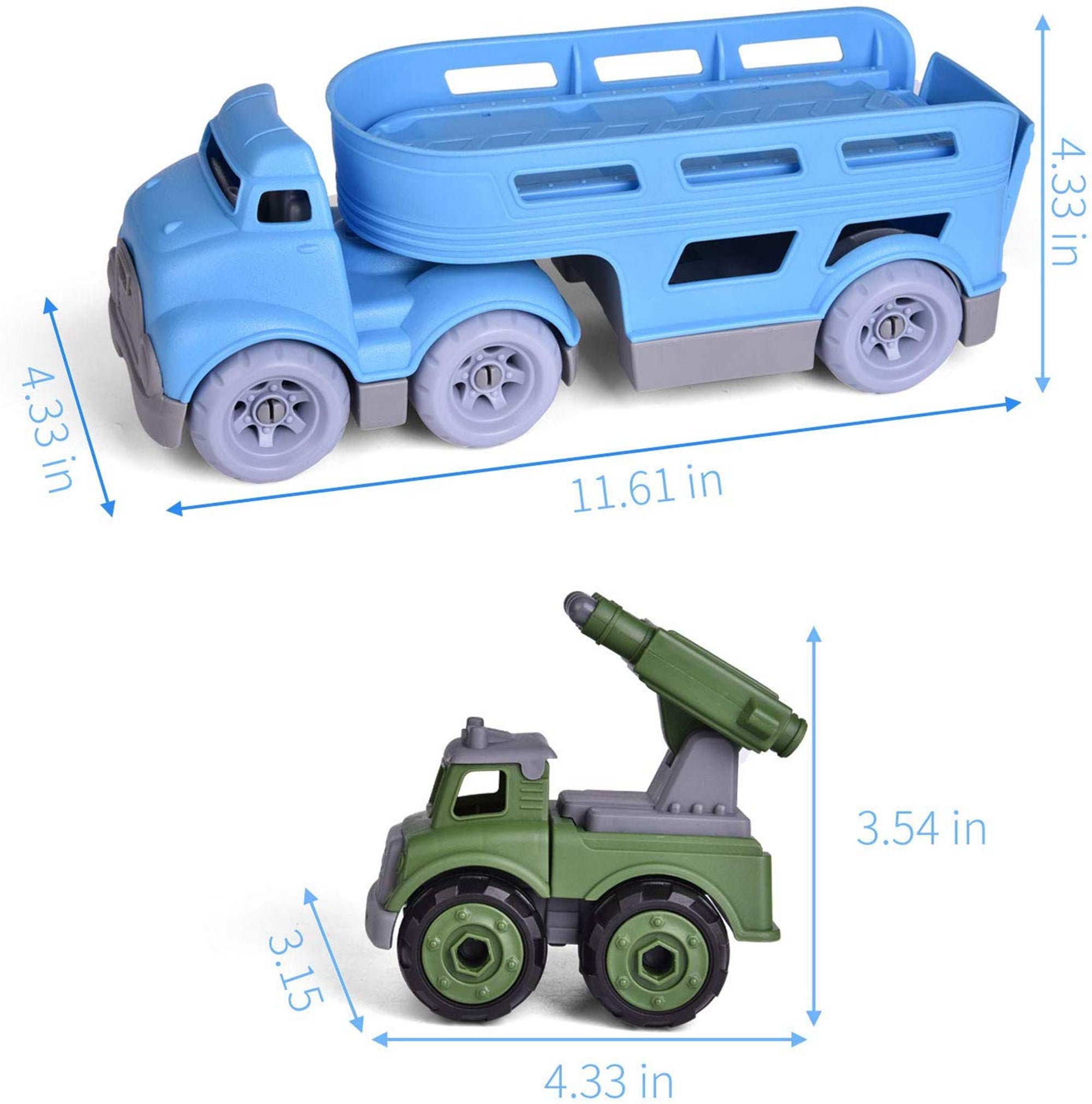 Fun Little Toys Friction Powered Car Carrier Truck Toy for Kids with 4 Military Pull Back Vehicles Set， Sandbox Toys Outside Toys Birthday Gifts for 2 Year Old Boy