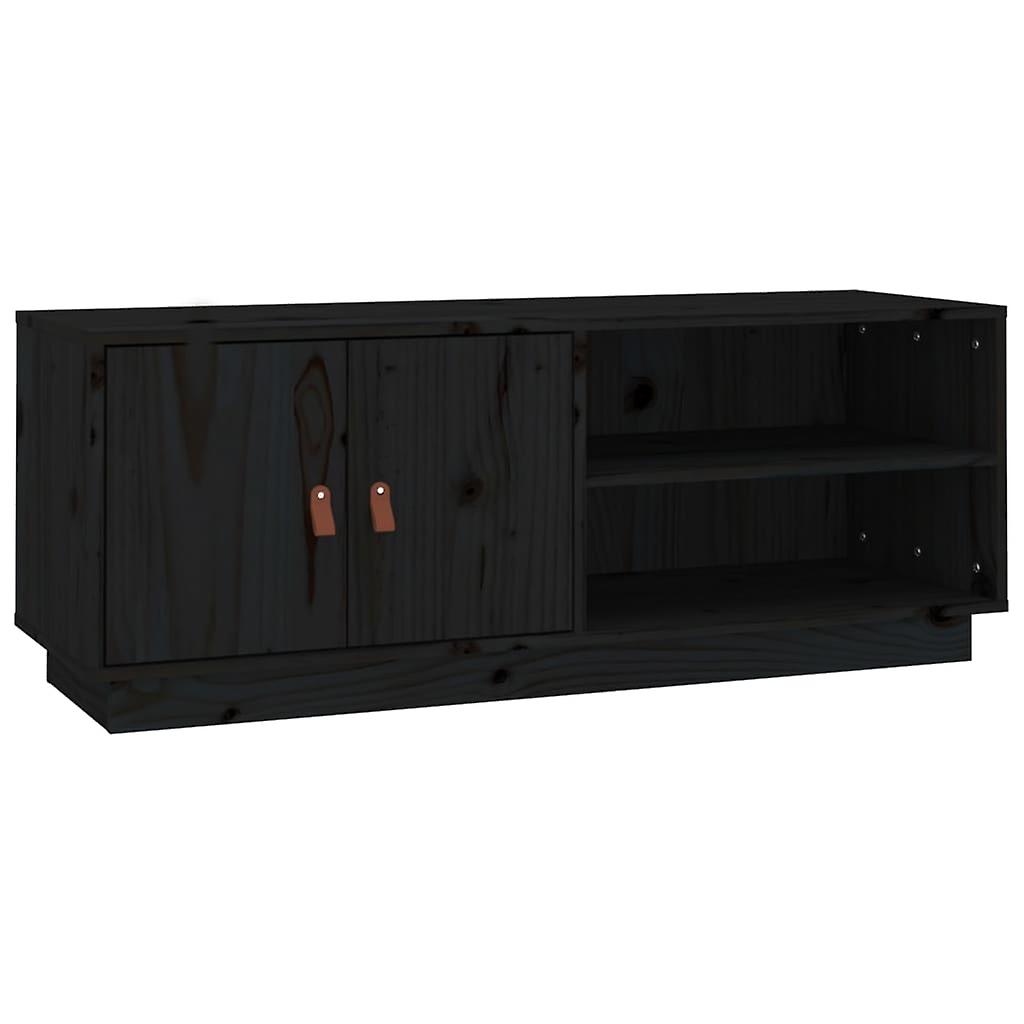 Tv Cabinet Black 105x34x40 Cm Solid Wood Pine