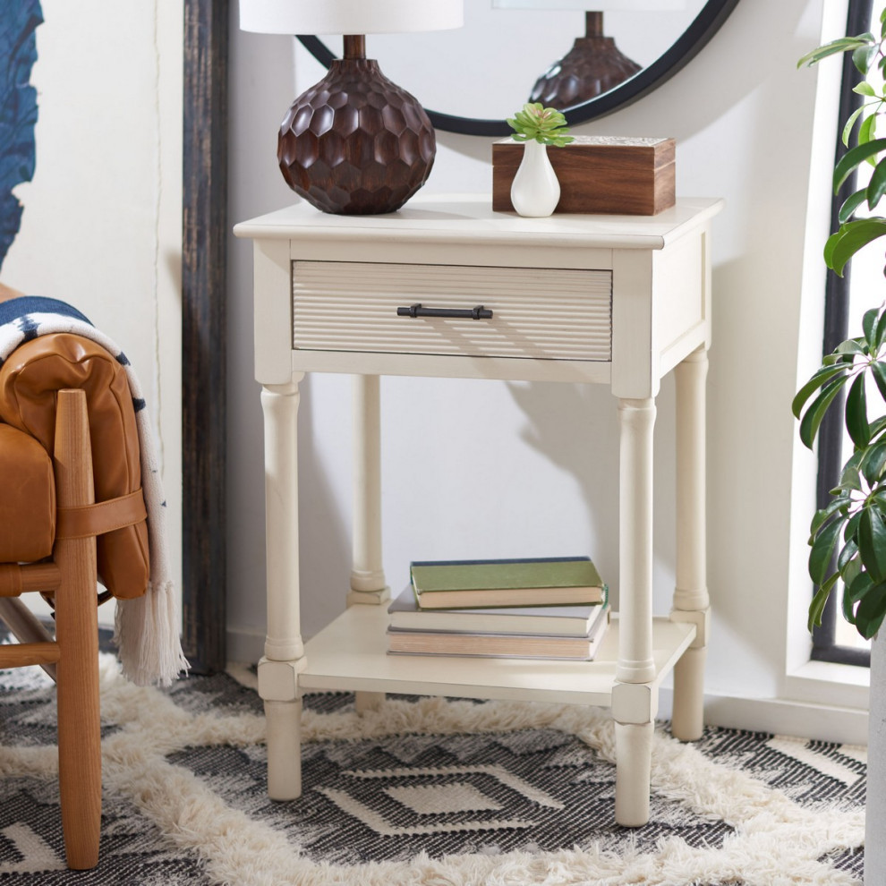 Dixa One Drawer Accent Table Distress White   French Country   Side Tables And End Tables   by AED Luxury Home Decor  Houzz