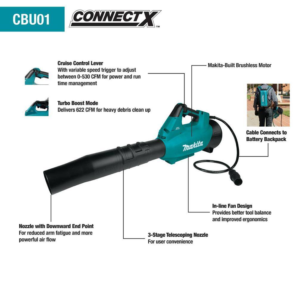 Makita 36V 157 mph 622 CFM ConnectX Cordless Brushless Blower Connector Cable (Tool Only) CBU01Z