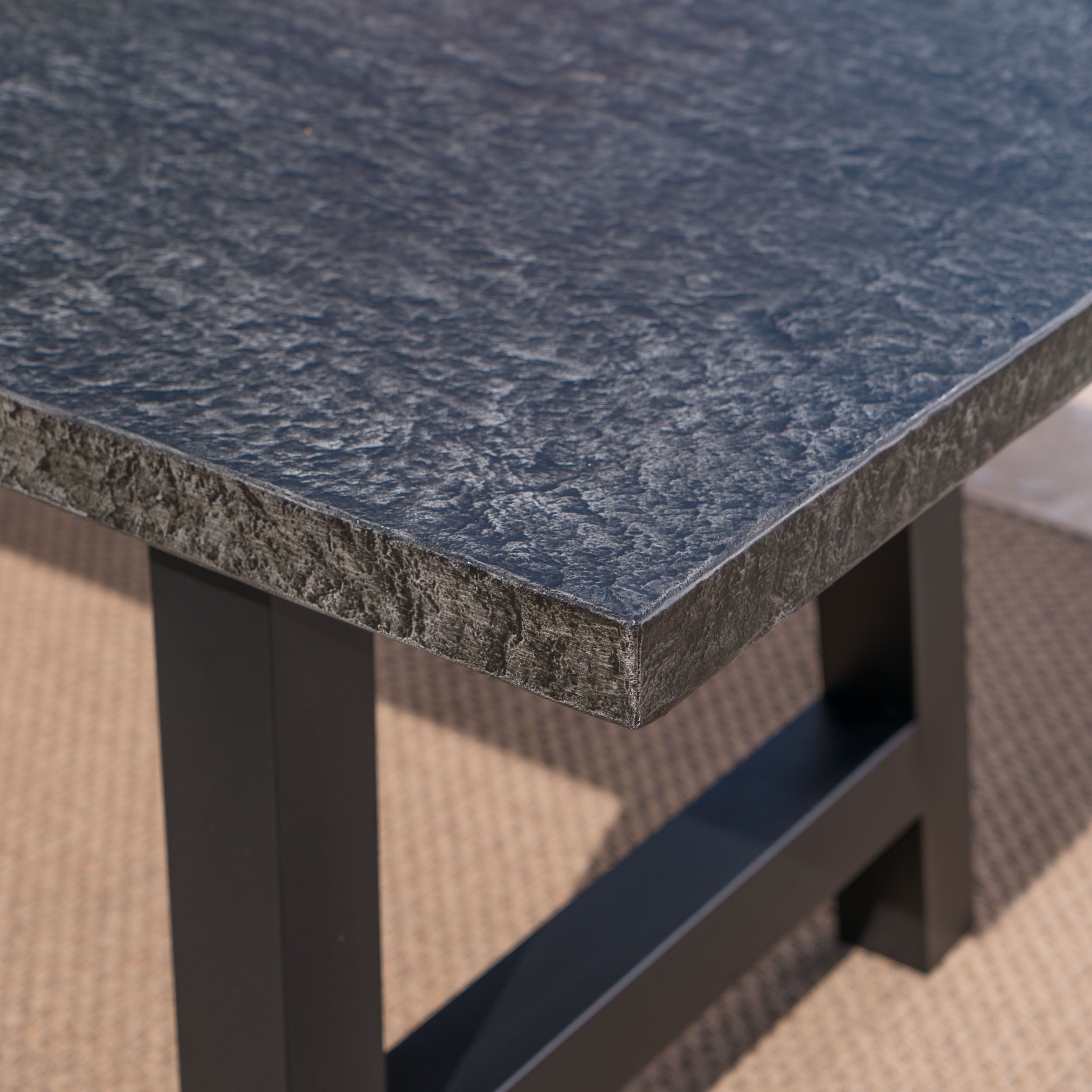 Doris Outdoor Gray Stone Finish Light Weight Concrete Dining Table