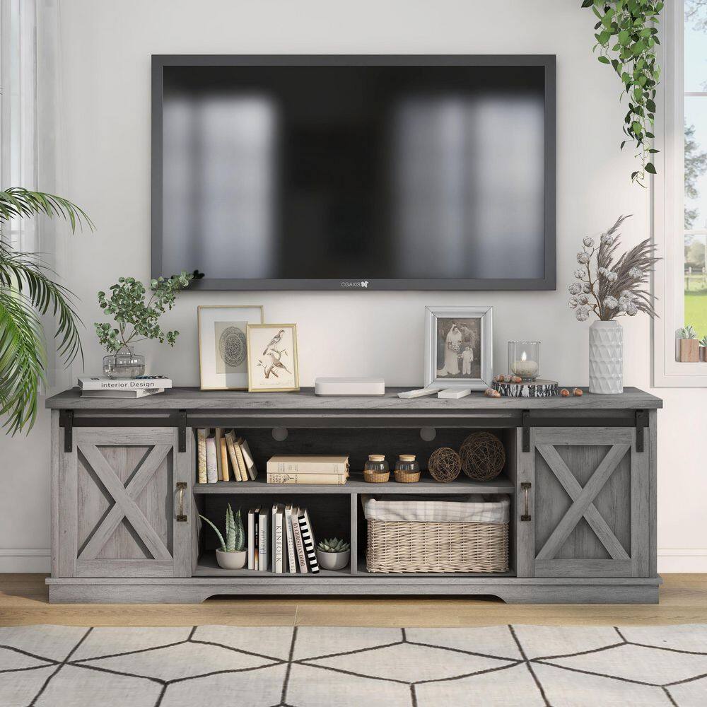 Furniture of America Cheverly 71 in. Vintage Gray Oak TV Stand Fits TV's up to 80 in. with 4 Cable Management FGI-2087C35