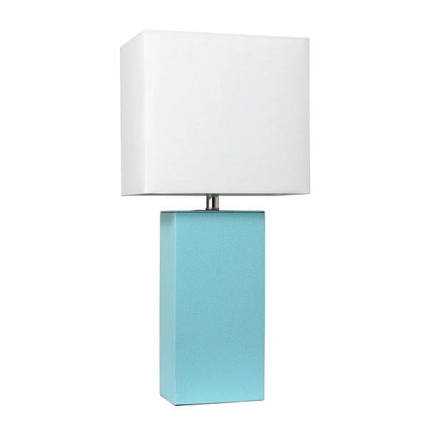 Elegant Designs Modern Leather Table Lamp with White Fabric Shade - 10(L)6(W)21(H)