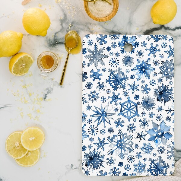 Ninola Design Christmas Stars Snowflakes Blue Cutting Board Rectangle