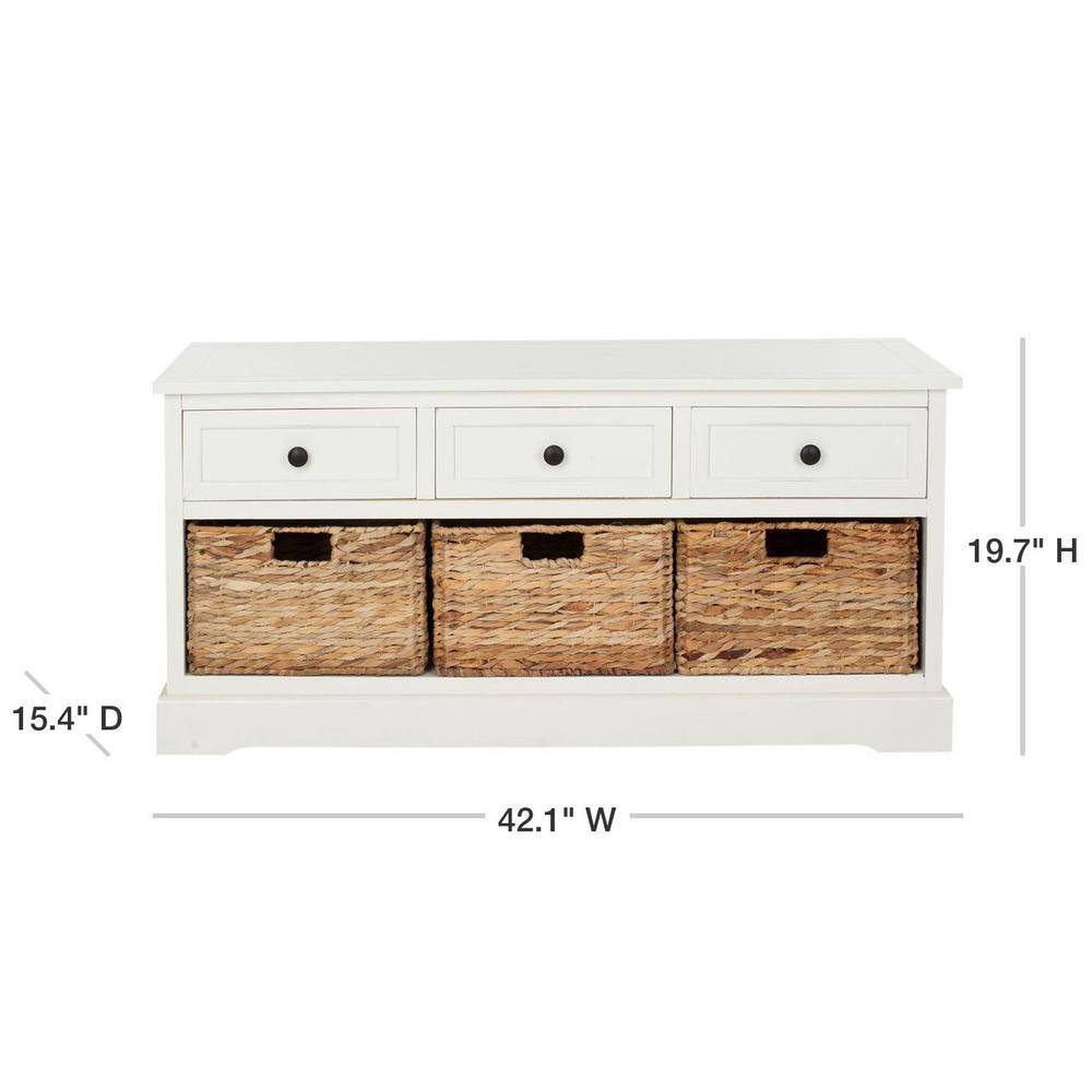 SAFAVIEH Damien 3-Drawer Rustic WhiteCream Wood Entryway Bench AMH5701C