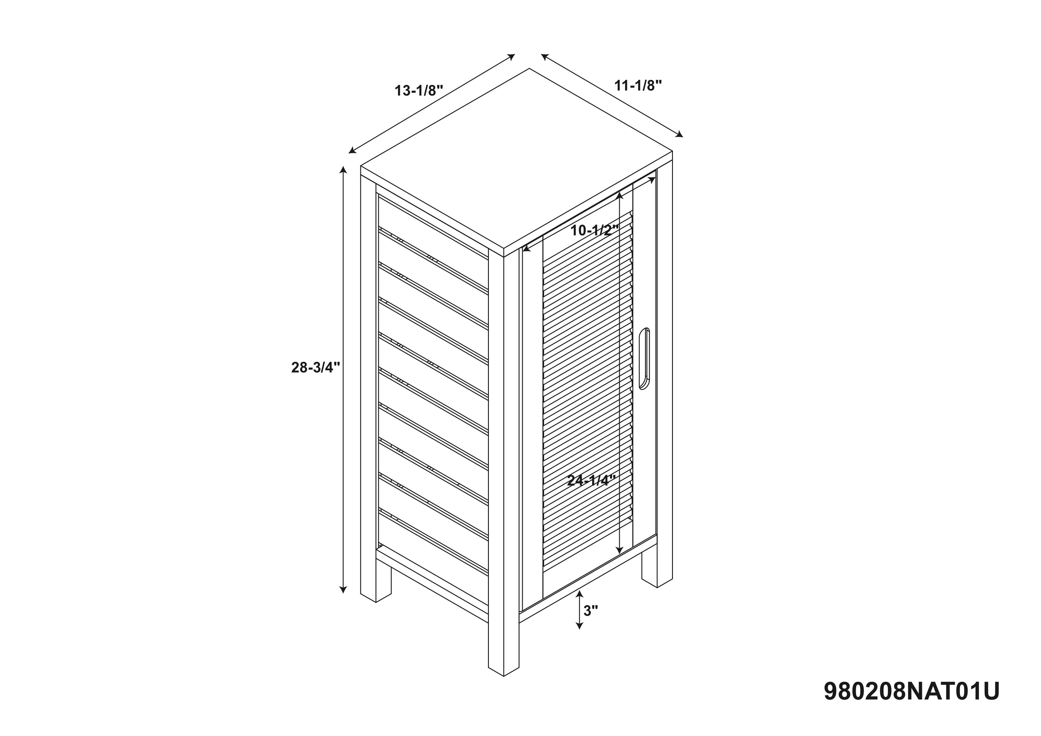 Linon Harding 3-Shelf Single Door Floor Cabinet, Natural Bamboo Finish