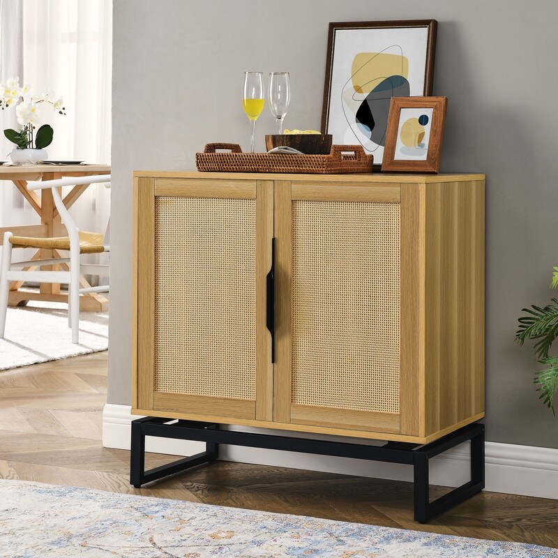 Natural Rattan Sideboard Cabinet with 1 Adjustable Inner Shelves and 2 Doors