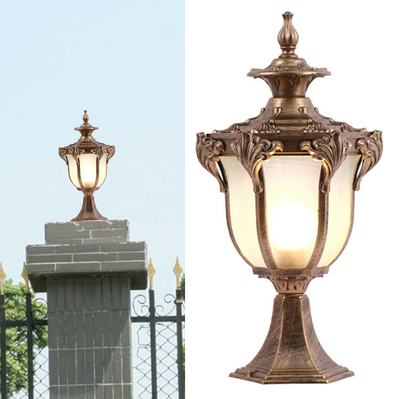 Vintage Pillar Light Outdoor Garden Post Lamp Waterproof Patio Yard Lantern Lamp Electric