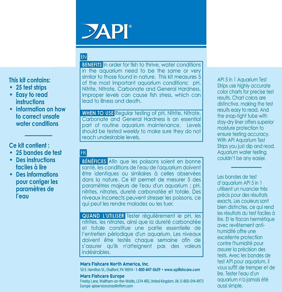 API 5 in 1 Freshwater and Saltwater Aquarium Test Strips