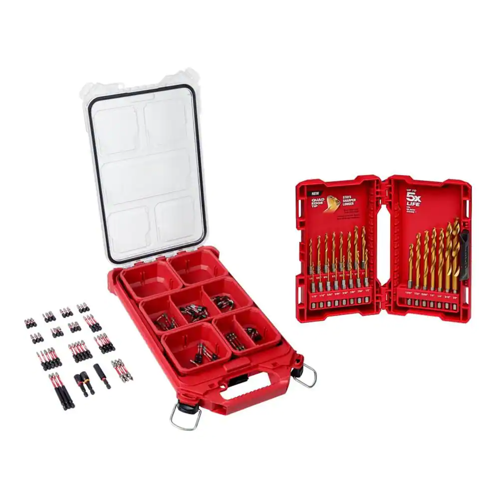 Milwaukee 48-32-4082-48-89-4631 SHOCKWAVE Impact Duty Alloy Steel Screw Driver Bit Set with PACKOUT Case with Titanium Drill Bit Set (123-Piece)