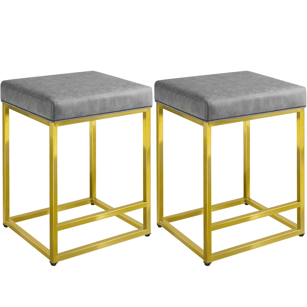 Topeakmart 2pcs 24''H Backless Bar Stools Upholster Kitchen Counter with Gold Frame， Gray