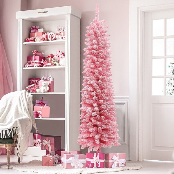 6Ft Pencil Slim Artificial Pink Christmas Tree