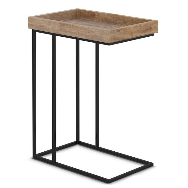 WYNDENHALL Matty SOLID MANGO WOOD and Metal 18 inch Wide Rectangle Industrial C Side Table in Natural， Fully Assembled