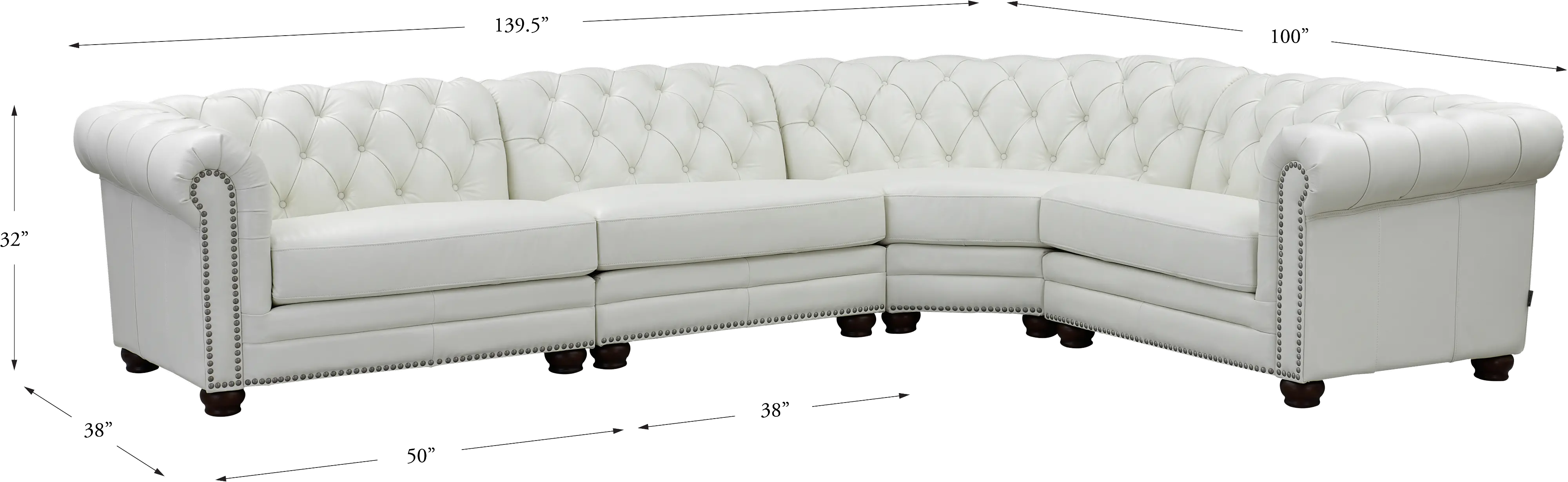 Kennedy White Leather 4 Piece Sectional - Amax Leather