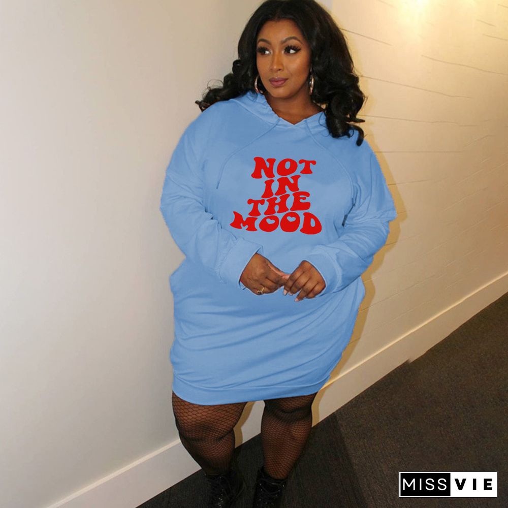 Plus Size Letter Print Hooded Sweatshirt Dresses