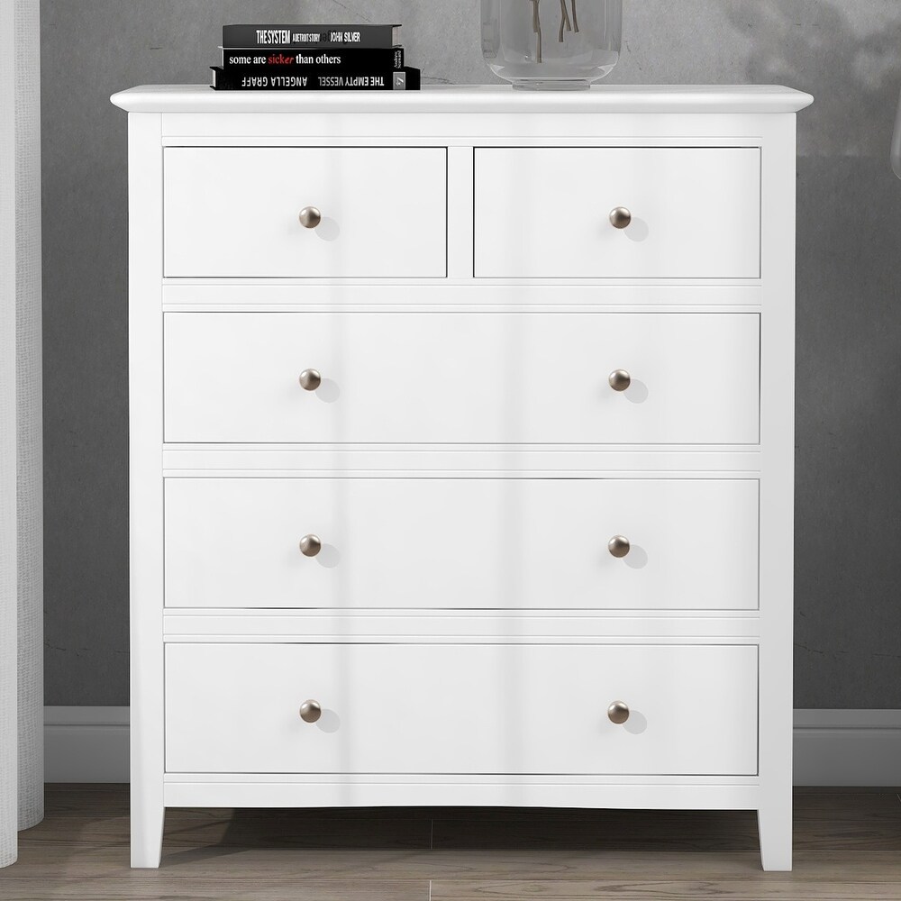 7 / 5 Drawers Solid Wood Dresser in White