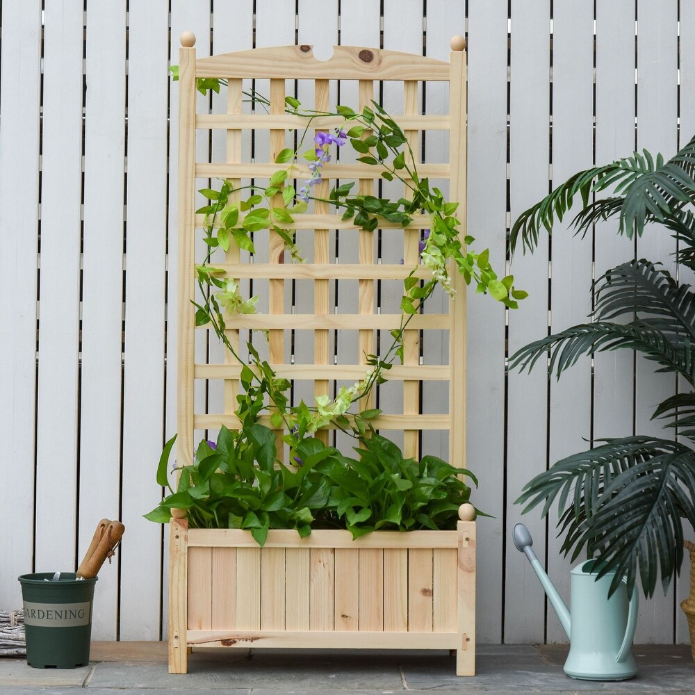 Outsunny Raised Bed with Trellis Standing Lattice Panels for Plants  Flowers or Vine Garden Outdoor Indoor  Natural