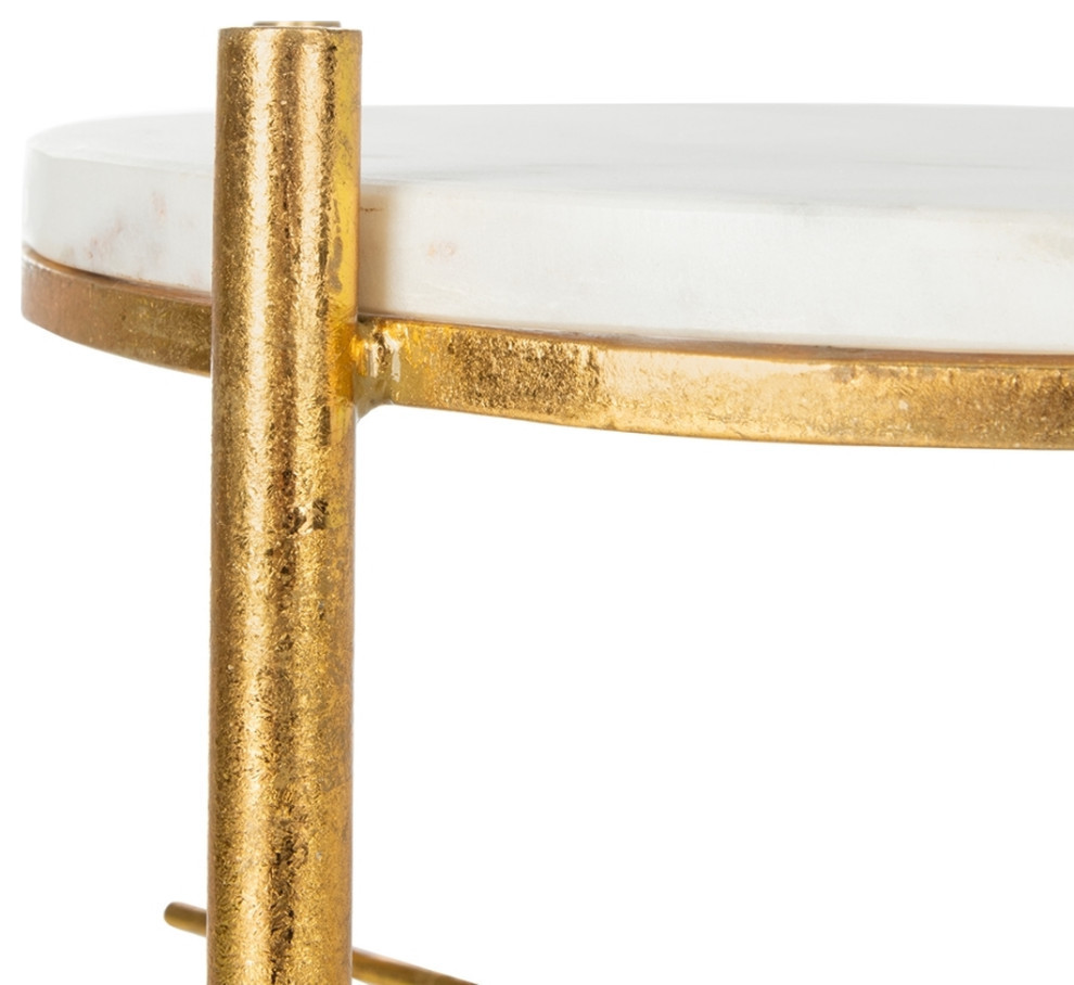 Genie Round Accent Table  White Marble/Gold   Contemporary   Side Tables And End Tables   by Rustic Home Furniture Deco  Houzz