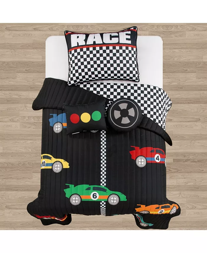 Lush Dandeacute;cor Racing Cars 4 Piece Quilt Set for Kids， Twin