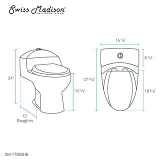 Swiss Madison Chateau 1-piece 1.11.6 GPF Dual Flush Elongated Toilet in Glossy White with Black Hardware Seat Included SM-1T803HB