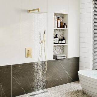 Boyel Living 2-Spray Patterns 10 in. Wall Mount Fixed Shower Head Bathroom Shower System in Brushed Gold RB0741