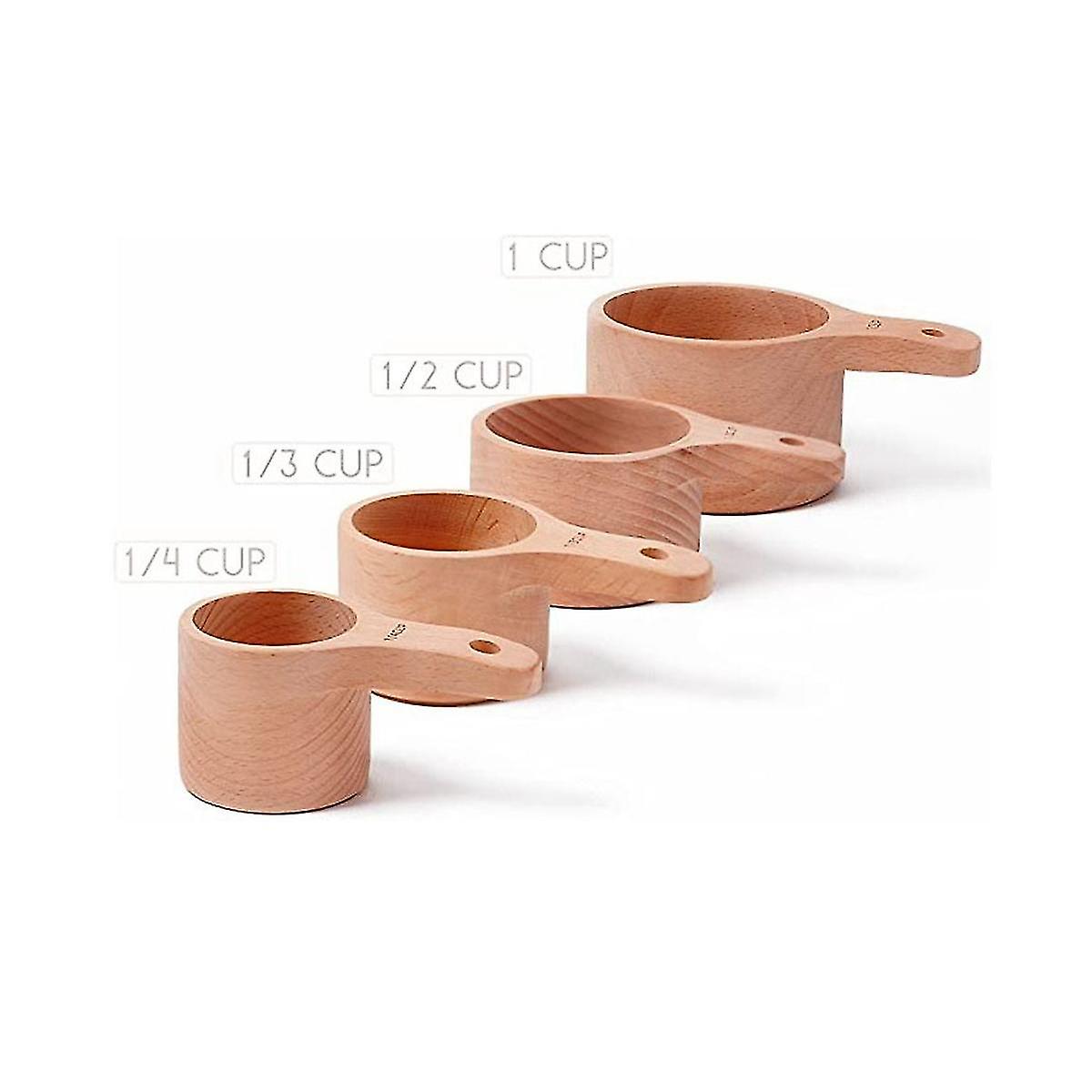 4pcs/set Wood Measuring Cups Handcrafted With Wood Polish Finish For Baking Cooking Spice Coffee Te