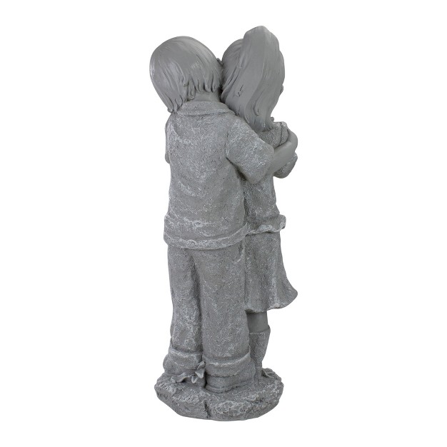 Gray Boy Hugging Girl Outdoor Garden Statue