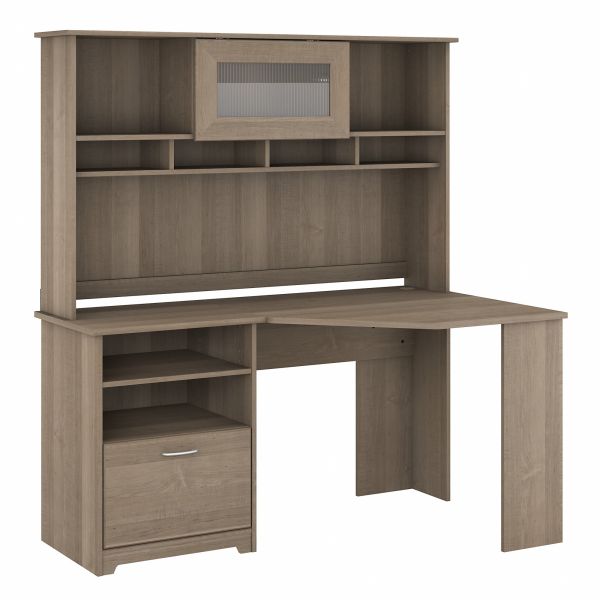 Bush Furniture Cabot 60W Corner Desk with Hutch in Ash Gray