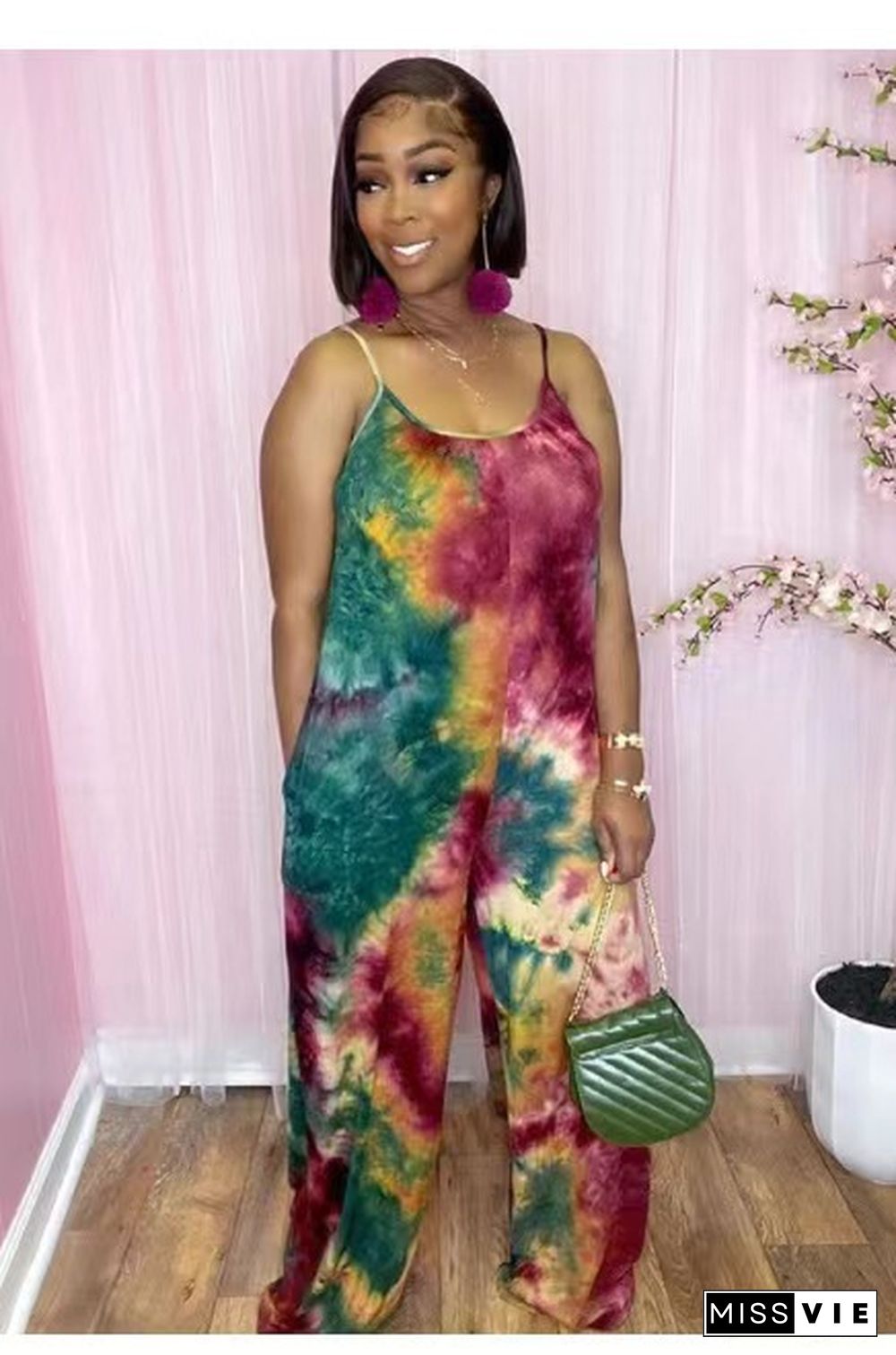 Tie Dye Print Loose Wide Leg Women Jumpsuit