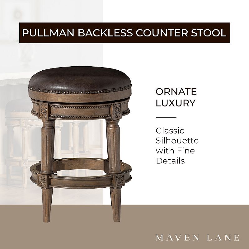 Maven Lane Pullman Backless Counter Stool In Walnut Finish W/ Marksman Saddle Vegan Leather