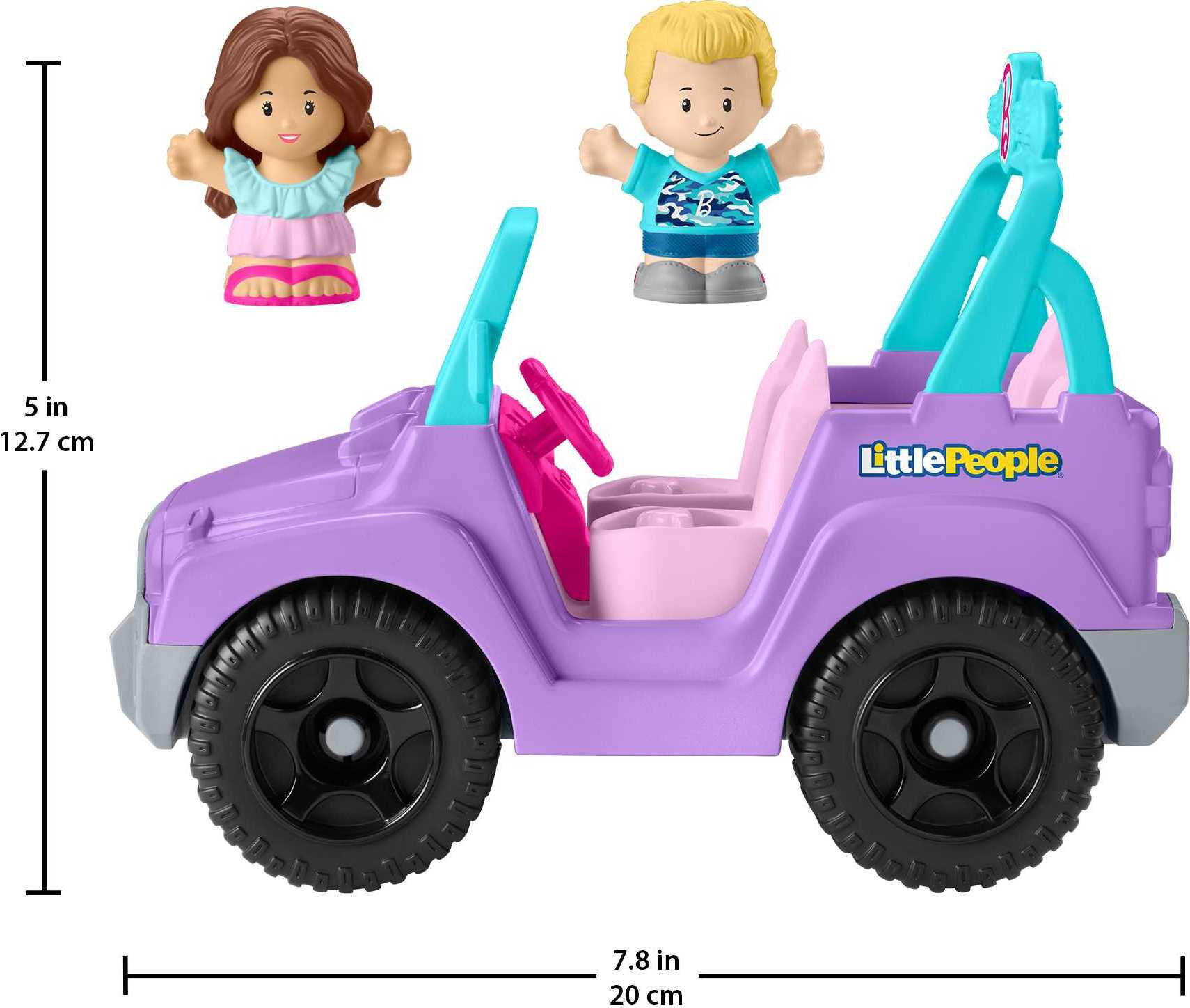 Fisher-Price Little People Barbie Toy Car with Music Sounds and 2 Figures， Beach Cruiser， Toddler Toys