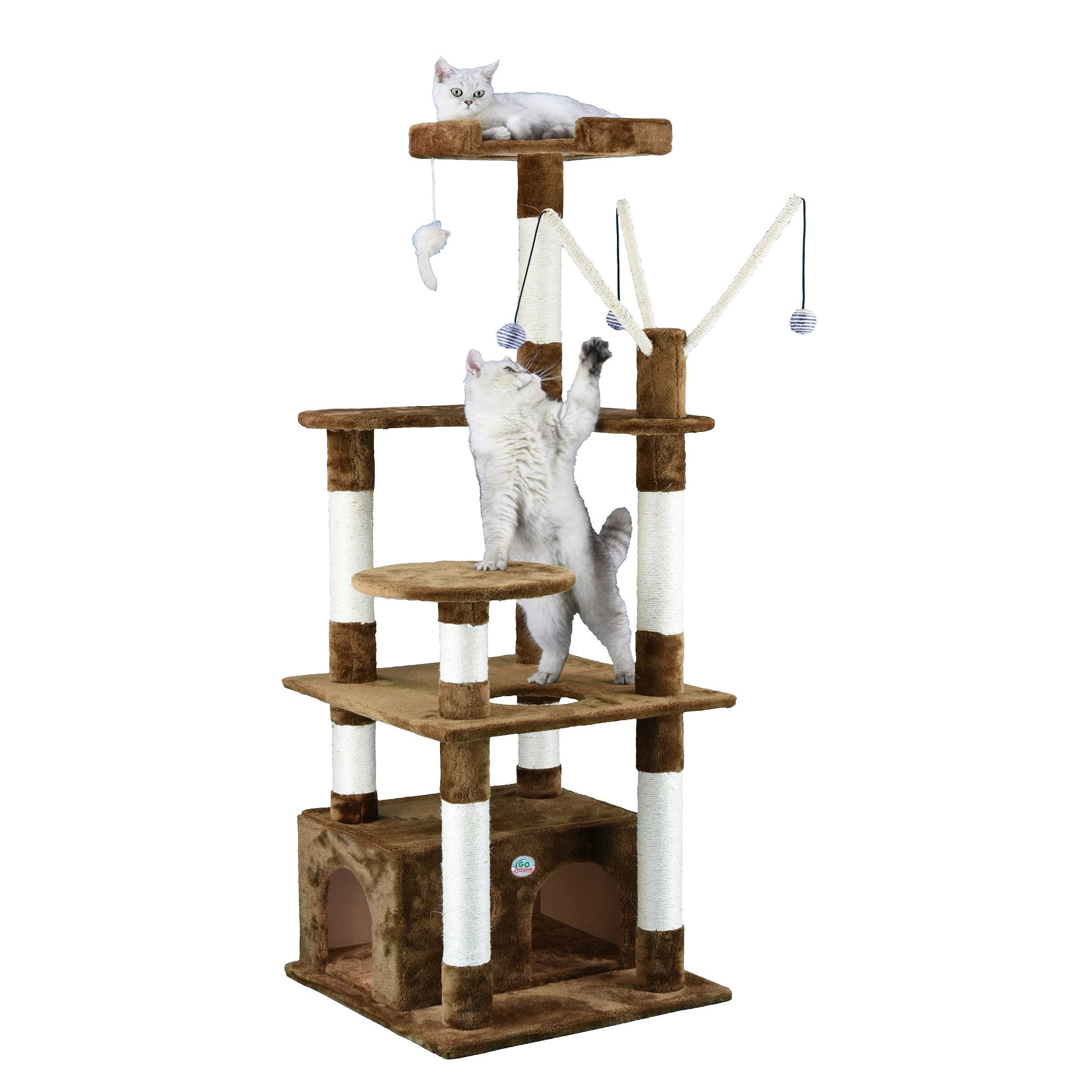 GO PET CLUB Brown 65.5 Cat Tree Condo with Dangling Toys