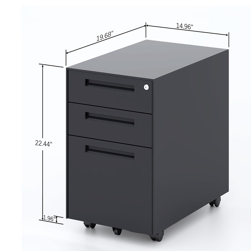 3 Drawer Metal Mobile Vertical Locking File Cabinet with Lock  Under Desk Rolling Filing Cabinets